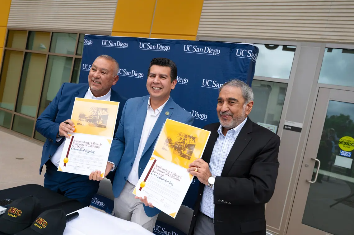 Asm Alvarez with UCSD Chancellor Khosla and SWC Superintendent / President Dr. Mark Sanchez